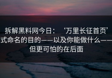 拆解黑料网今日：‘万里长征首页’式命名的目的——以及你能做什么——但更可怕的在后面