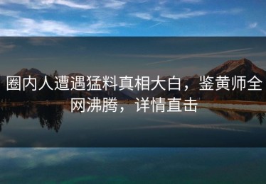 圈内人遭遇猛料真相大白，鉴黄师全网沸腾，详情直击