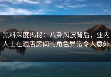 黑料深度揭秘：八卦风波背后，业内人士在酒店房间的角色异常令人意外
