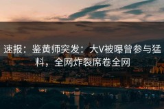 速报：鉴黄师突发：大V被曝曾参与猛料，全网炸裂席卷全网