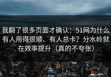 我翻了很多页面才确认：51网为什么有人用得很顺、有人总卡？分水岭就在效率提升（真的不夸张）