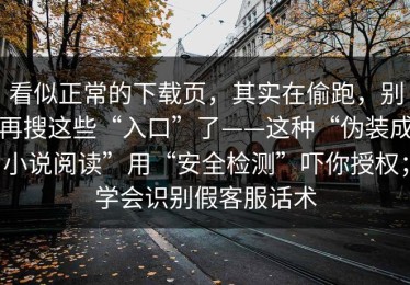 看似正常的下载页，其实在偷跑，别再搜这些“入口”了——这种“伪装成小说阅读”用“安全检测”吓你授权；学会识别假客服话术
