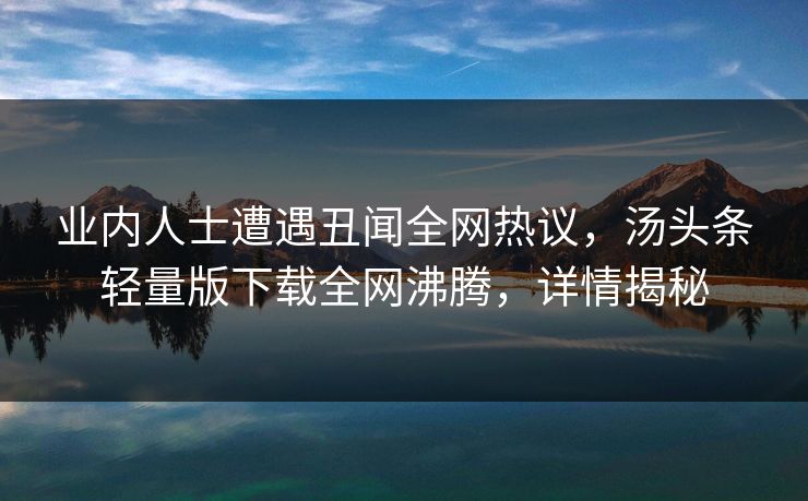 业内人士遭遇丑闻全网热议，汤头条轻量版下载全网沸腾，详情揭秘