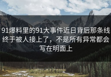 91爆料里的91大事件近日背后那条线终于被人接上了，不是所有异常都会写在明面上