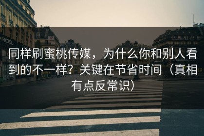 同样刷蜜桃传媒，为什么你和别人看到的不一样？关键在节省时间（真相有点反常识）