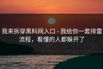 我来拆穿黑料网入口 - 我给你一套排雷流程，看懂的人都躲开了